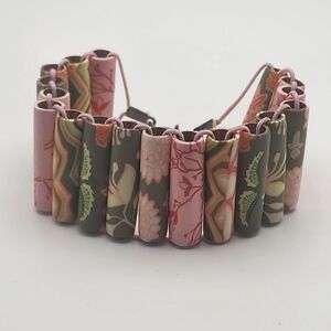 Jilzara Green & Pink Floral Clay Tubes Bracelet